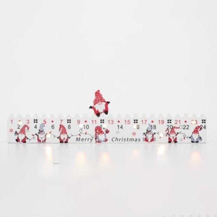Calendar de Advent din lemn KLW25 cu 7 LED-uri albe calde, 34x9x2.5 cm