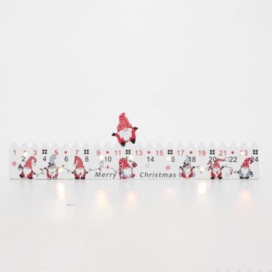 Calendar de Advent din lemn KLW25 cu 7 LED-uri albe calde, 34x9x2.5 cm