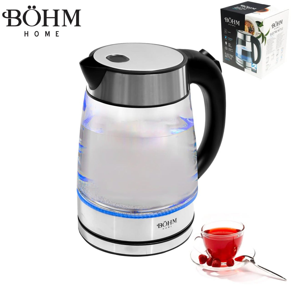 Fierbător Electric BÖHM BHB1702 – 1.7L, 1850-2200W, Oprire Automată, LED Albastru