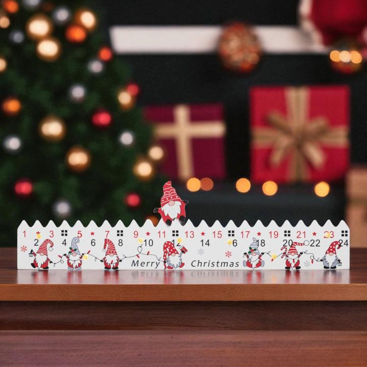 Calendar de Advent din lemn KLW25 cu 7 LED-uri albe calde, 34x9x2.5 cm
