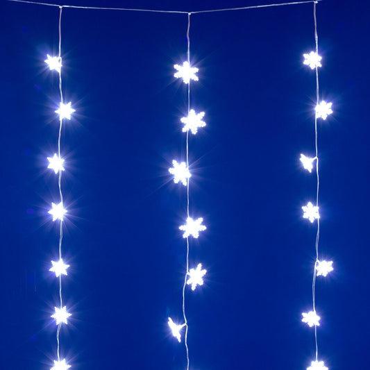 Perdea lumini LED interior, 50 LED alb rece, fulgi de nea 7 cm, cablu transparent, iluminare permanenta
