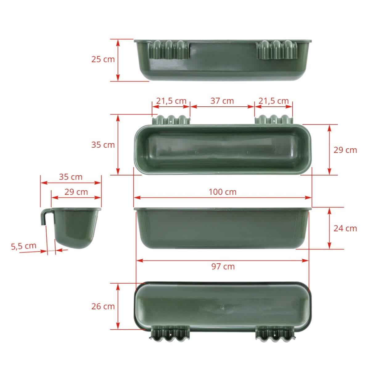 Hranitoare plastic 42 litri pentru bovine 100x35x24 cm, cu agățare pe perete