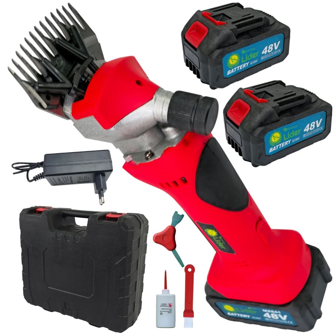 Masina tuns oi pe acumulator 48V, 2x6000mAh, lame otel, cu geanta transport, Lider
