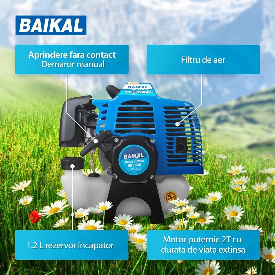 Motocoasa benzina BAIKAL BK5500, 52cc, 4.7CP, 10000 rpm, disc 3T si cap mosor