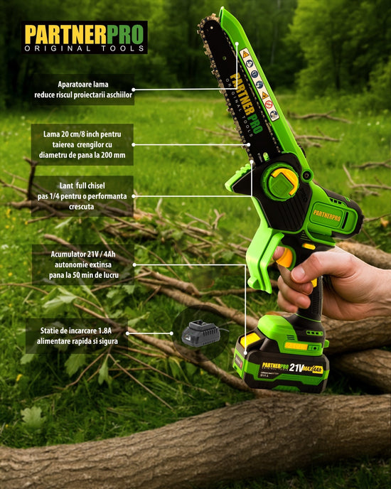 Mini Fierastrau cu Lant PARTNERPRO PPBS-84, 800W, 20 cm