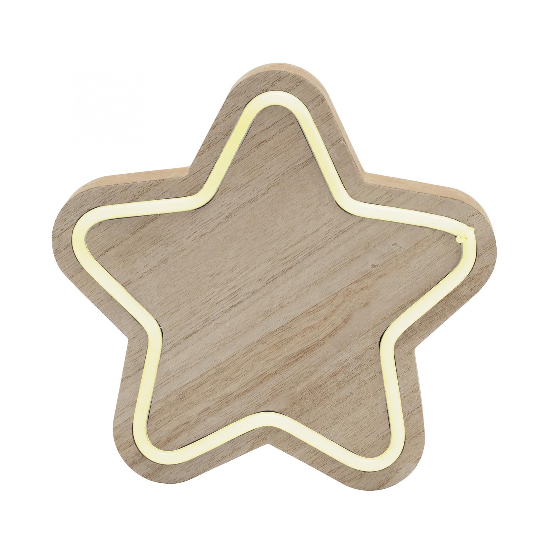 Decor Masa cu LED Stea din Lemn 22 cm, Neon Light Alb Cald, Alimentare 3xAAA – Model KAD 27