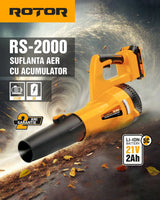 Suflanta aer pe acumulator ROTOR RS-2000, 21V / 2Ah, motor 315W, compacta si usoara, cu acumulator si incarcator