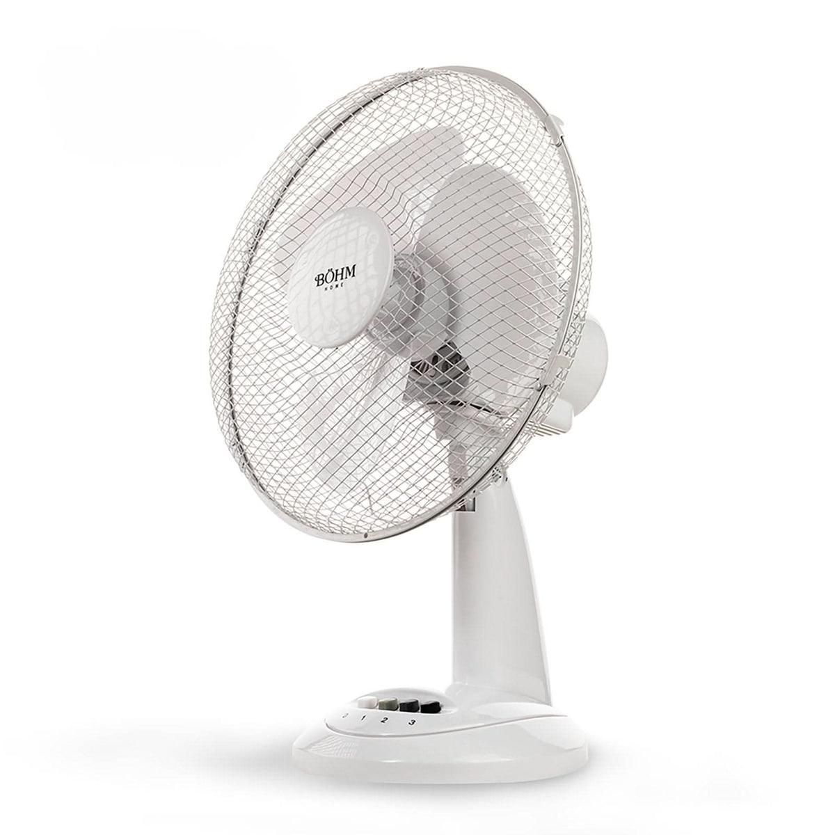 Ventilator de birou BOHM BLTF-1203, 40W, 12 inch, 3 viteze, protectie supraincalzire, alb