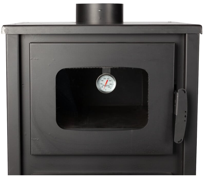 Semineu pe lemne cu cuptor si termometru Evotools Plus 12.2 kW, randament 84.16%, certificat EcoDesign, incalzire pana la 85 m²