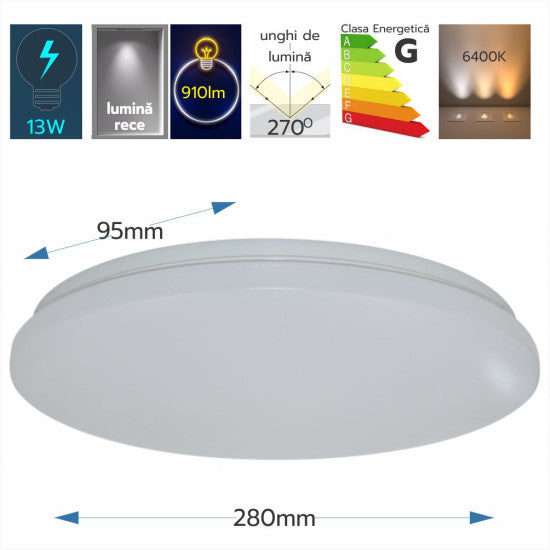 Plafoniera LED Milky 13W, 910 lm, 6500K, Ø280 mm