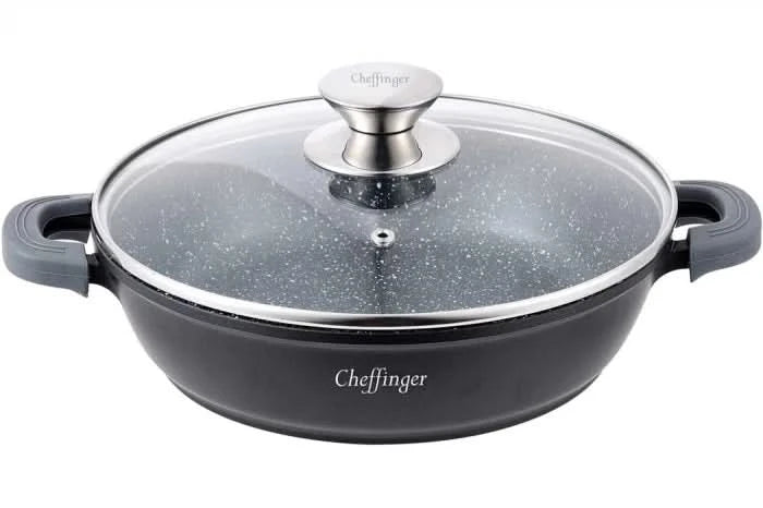 Cratita joasa cu capac, acoperire cu marmura, 36 cm, 6.8l, gaz, electric, ceramic, halogen, inductie