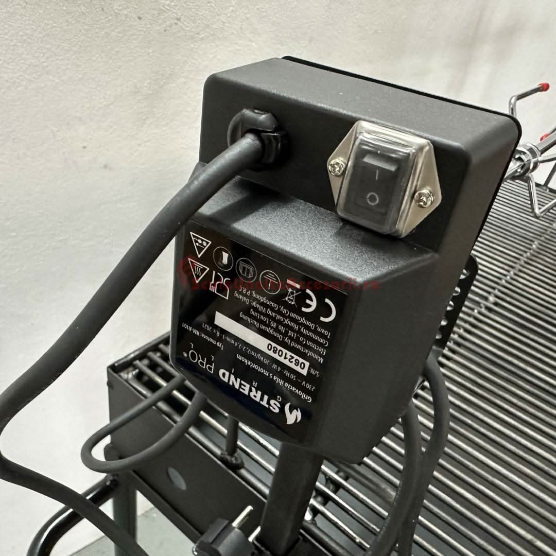 Gratar gradina Vivatechnix 80x40 cm cu rotisor electric, tabla 2 mm, rotile si picioare detasabile