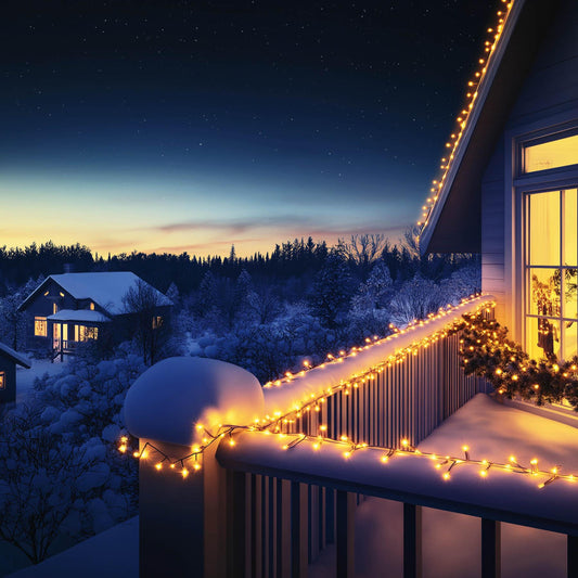 Ghirlanda lumini LED exterior 200 LED alb cald, cablu alb, alimentare 230V