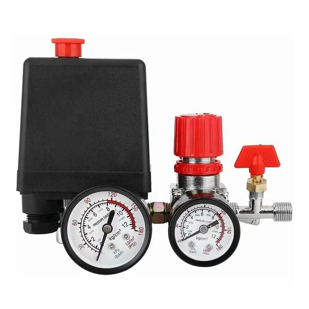 Presostat compresor aer cu regulator, 2 manometre, robinet si supapa