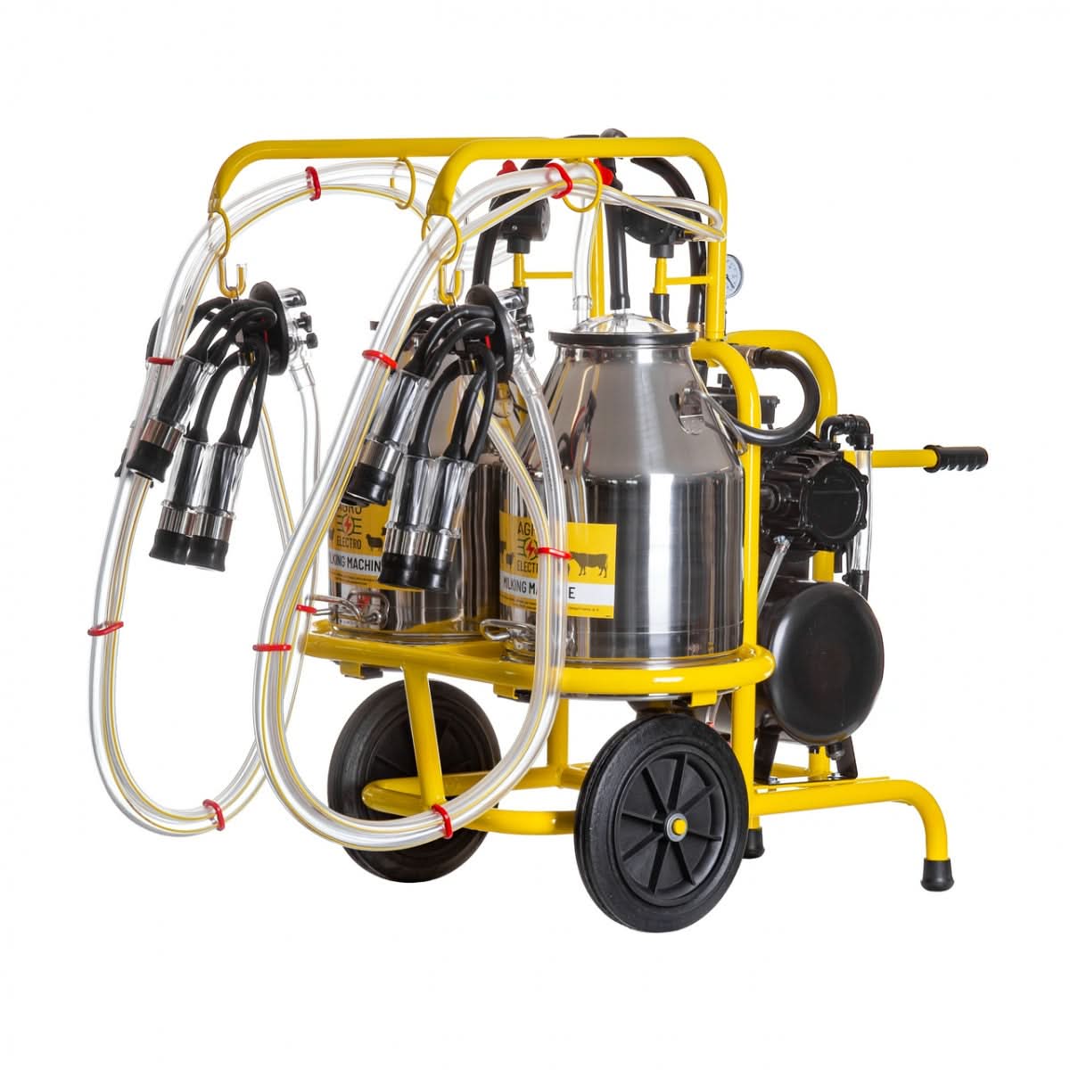 Aparat de muls vaci, cu 2 posturi și 2 bidoane inox de 30 litri