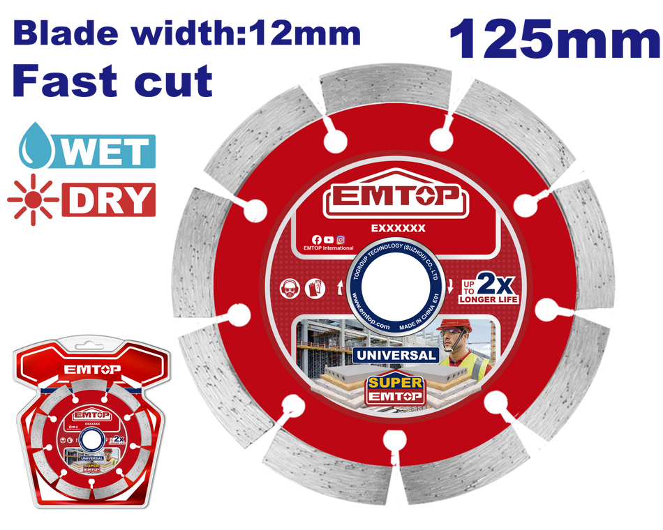 Disc Turbo Diamantat 125mm, Tăiere Umedă/Uscată, Lamă 12 mm - EDDC011251, EMTOP
