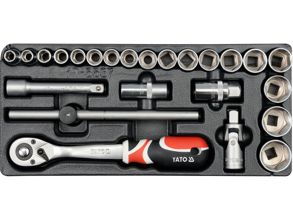 Trusa chei tubulare cu clichet si adaptor, 24 piese, 10-32 mm