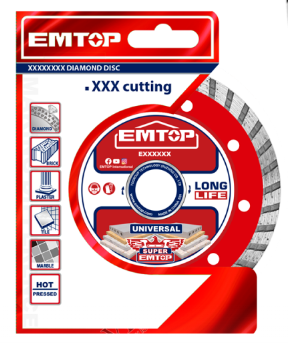 Disc Turbo Diamantat 125mm, Tăiere Umedă/Uscată pentru Cărămidă, Beton și Piatră, Lamă 10 mm - EDDC031252, EMTOP