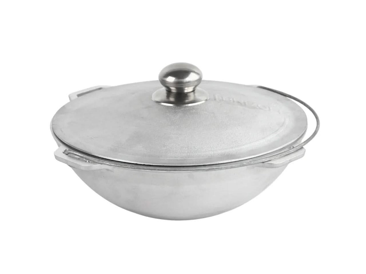 Pachet Ceaun Asiatic BRIZOLL 6L aluminiu alimentar diametru 320 mm + Trepied BRIZOLL otel 100 cm