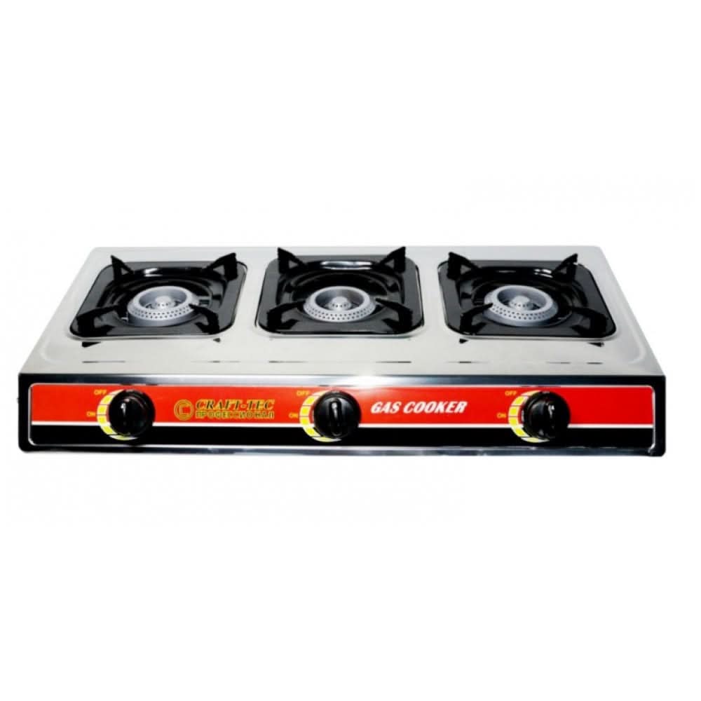 Plita portabila inox cu 3 arzatoare Craft-Tec MX140, alimentare GPL, aprindere cuart – ideala pentru camping, drumetii sau spatii mici