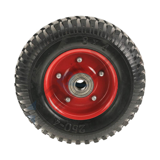 Roata carucior 250-4 (8") cauciuc brut striat cu rulment, negru/rosu