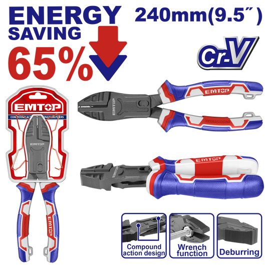 Clește combinat cu acțiune compusă, 240 mm (9.5"), 65% economie de energie - EPLRCC0951, EMTOP