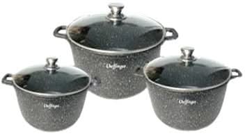 Set 3 cratite cu capac, acoperire cu marmura, anti lipire, 20-24-28cm/2L-3.5L-5.7L, gaz, electric, ceramic, halogen, inductie