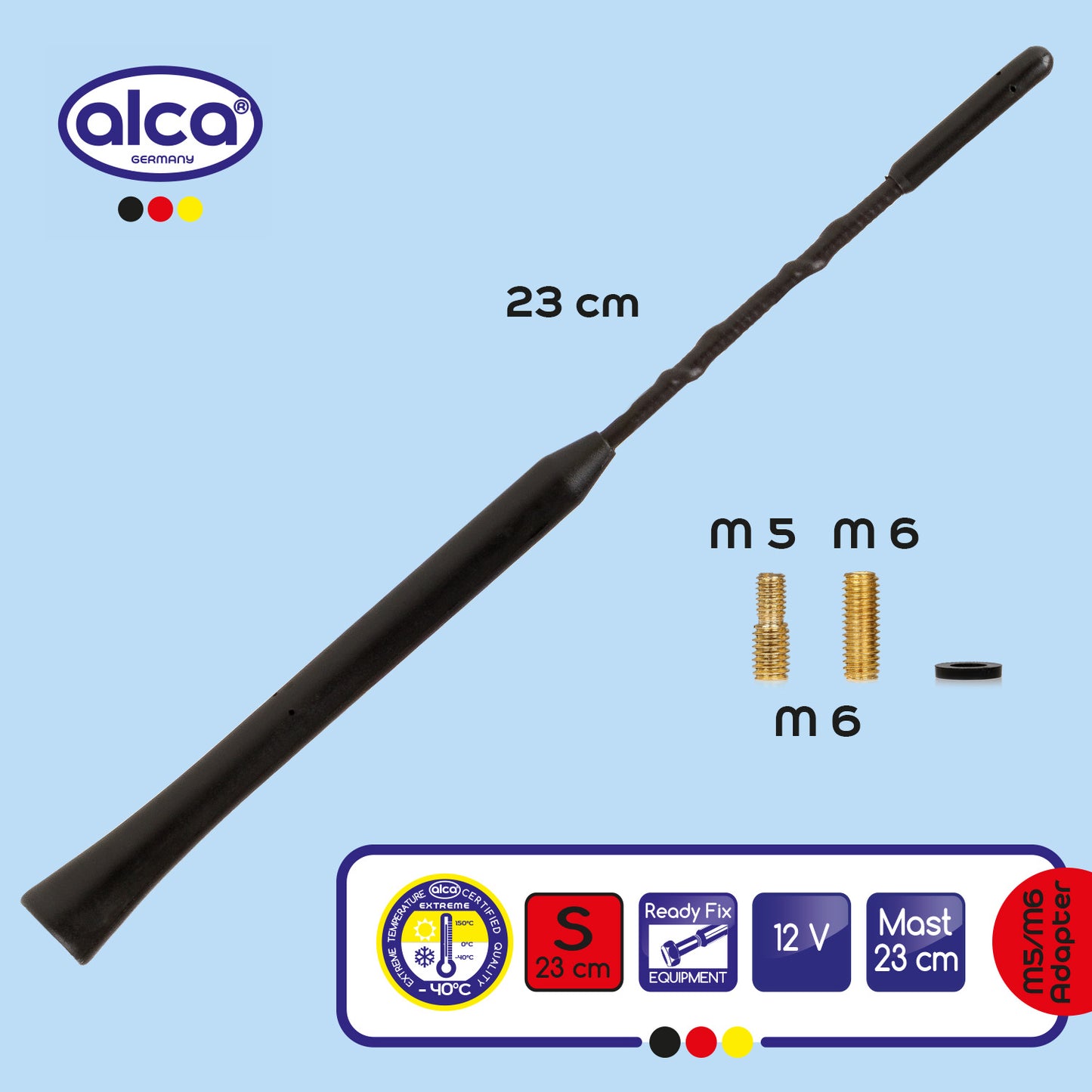 Antena Auto Exterioară Neagră 23 cm cu 2 Adaptoare (5-6 mm) – Performanță Optimizată