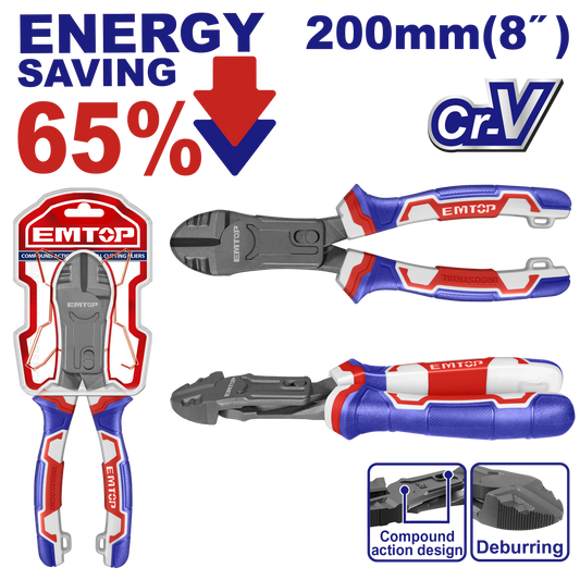 Clește cu vârf diagonal și funcție de debavurare, 200 mm (8"), 65% economie de energie - EPLRCD0851, EMTOP