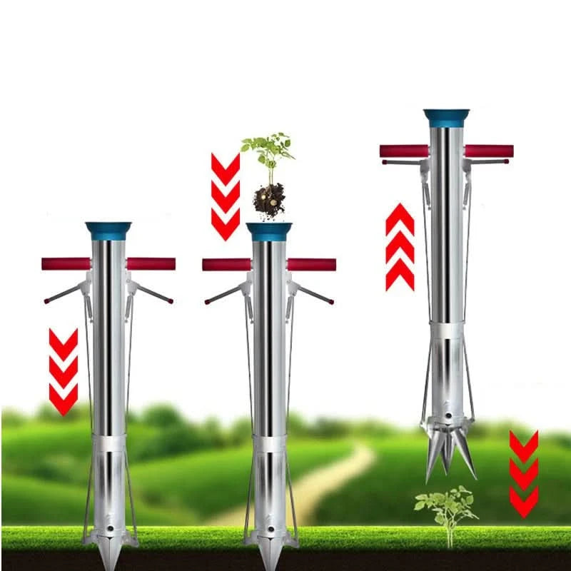 Plantator manual rasaduri si seminte, 96 cm, tub 75 mm, adancime 17 cm, manere cauciucate