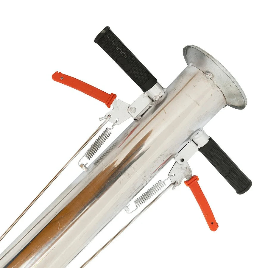 Plantator rasaduri profesional inox 76 cm, diametru 70 mm, 2 manere ergonomice, distanta reglabila 5-50 cm
