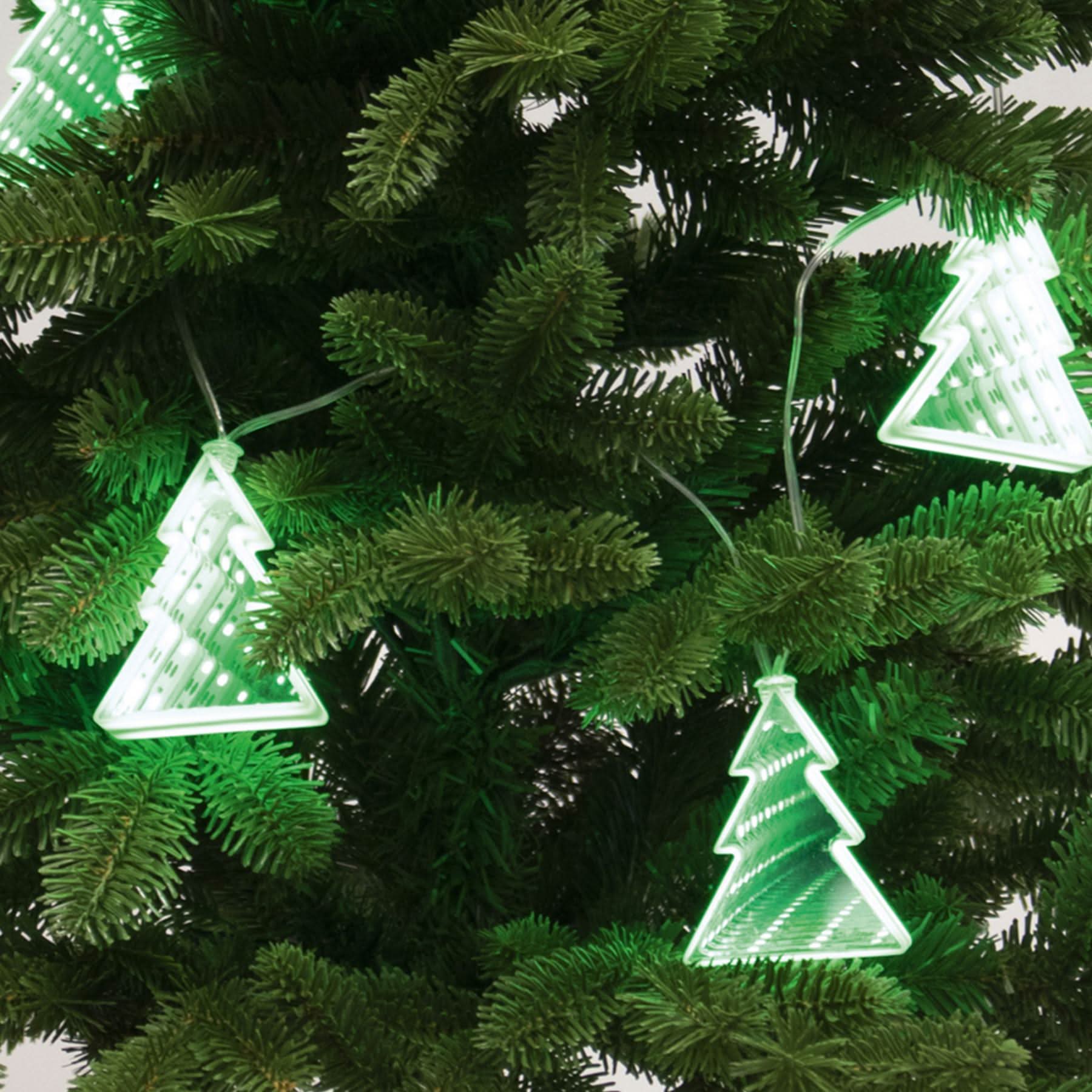 Ghirlanda LED Decorativa Brad cu Oglinda, 6 Braduti, 12 LED-uri per Brad, Efect Tunel, Alb Cald, Cablu Transparent, Alimentare 3xAA