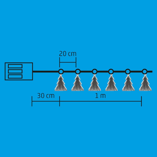 Ghirlanda LED Decorativa Brad cu Oglinda, 6 Braduti, 12 LED-uri per Brad, Efect Tunel, Alb Cald, Cablu Transparent, Alimentare 3xAA
