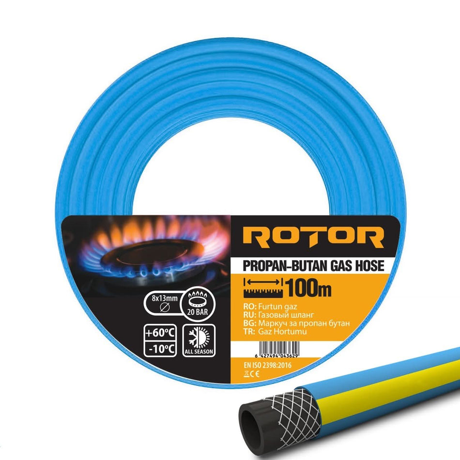Furtun gaz ROTOR Propan-Butan PVC 8x13mm 100m 20 Bar