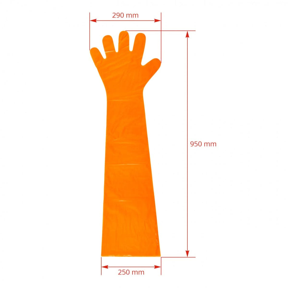 Manusi veterinare lungi de unica folosinta, polietilena, 95 cm, 100 bucati