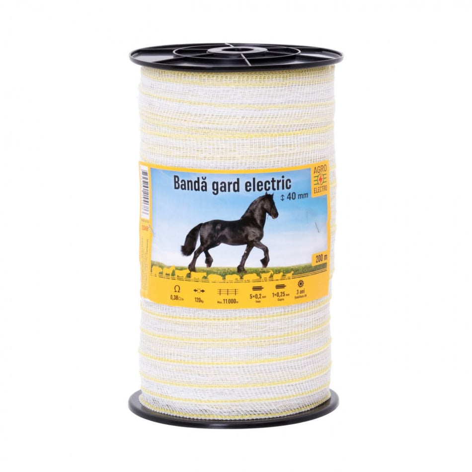 Banda Gard Electric 40 mm, 200 m – Rezistenta 120 kg, 0,38 Ω/m