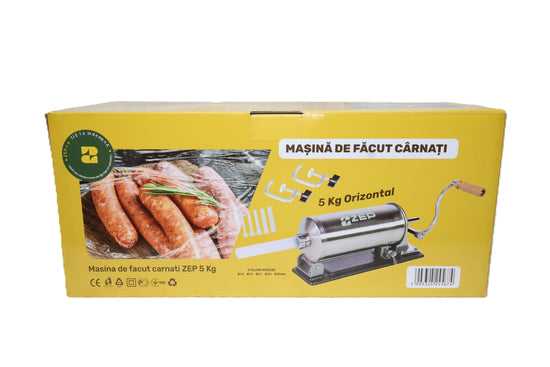 Masina orizontala de umplut carnati 5kg, din inox cu 5 palnii