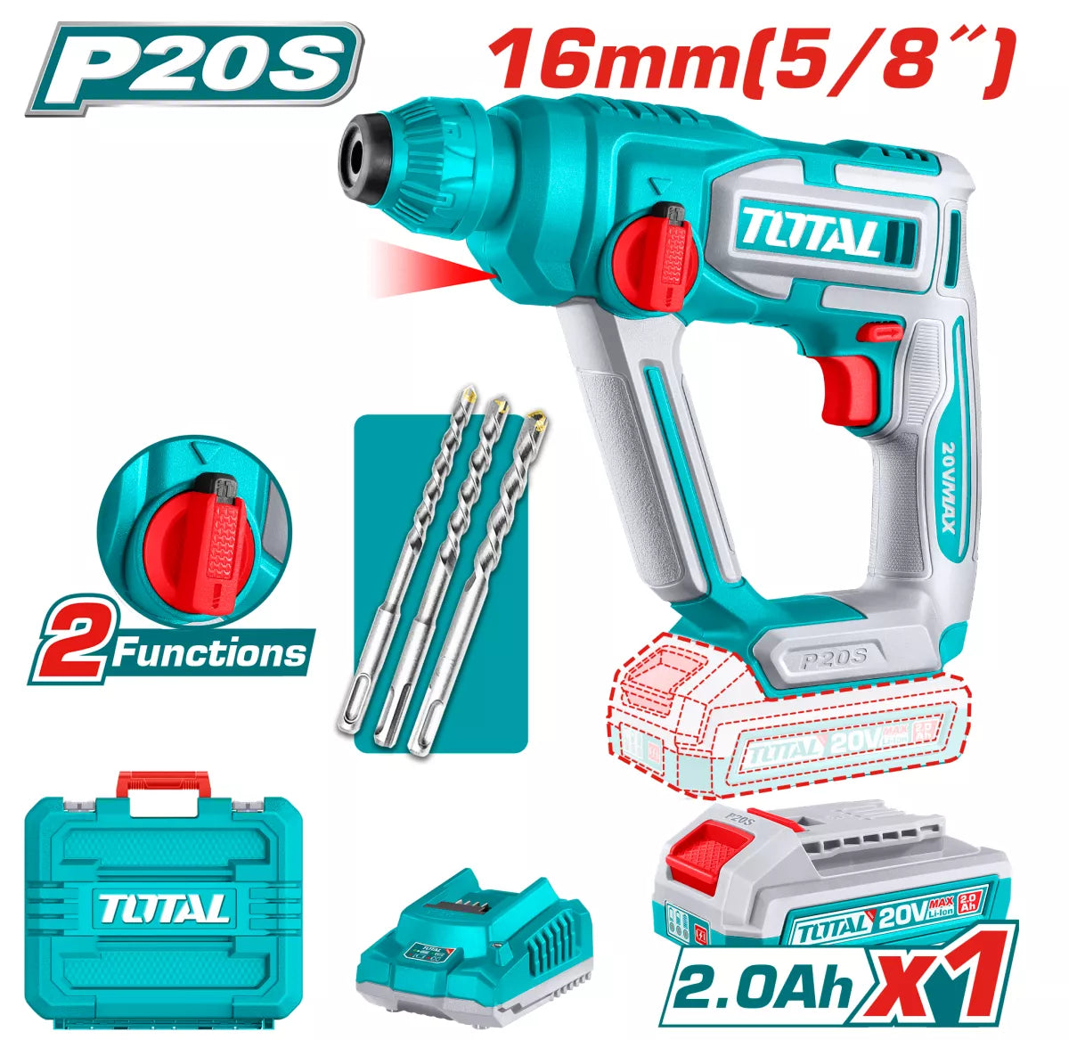 Ciocan rotopercutor TOTAL TRHLI20168, 20V, 1.5J