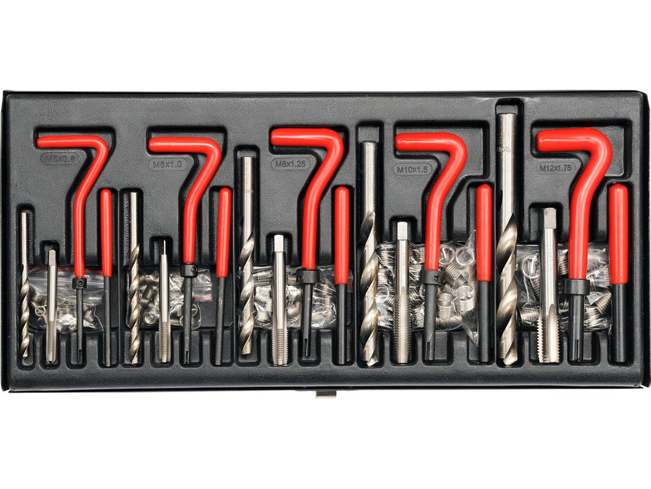 Set reparat filete M5-M12, kit profesional cu tarozi HSS 4341 si insertii spirale