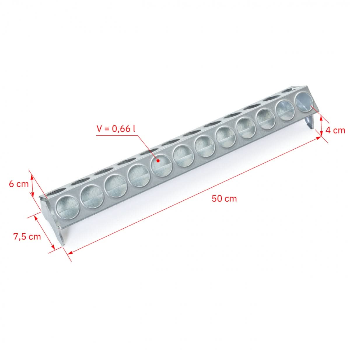 Hranitoare metal galvanizat 50 cm cu 24 gauri pentru pui si gaini