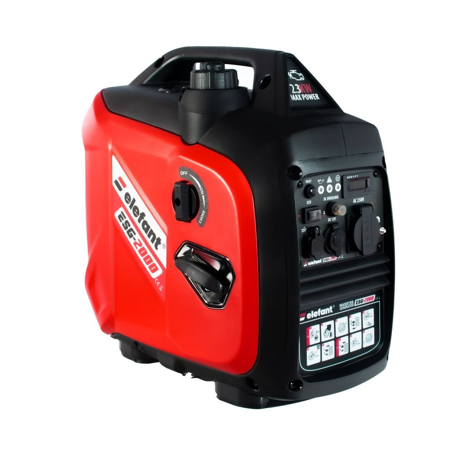 Generator cu invertor portabil ELEFANT ESG-2000, 2,3 kW, prize USB, siguranță de pornire și indicator combustibil
