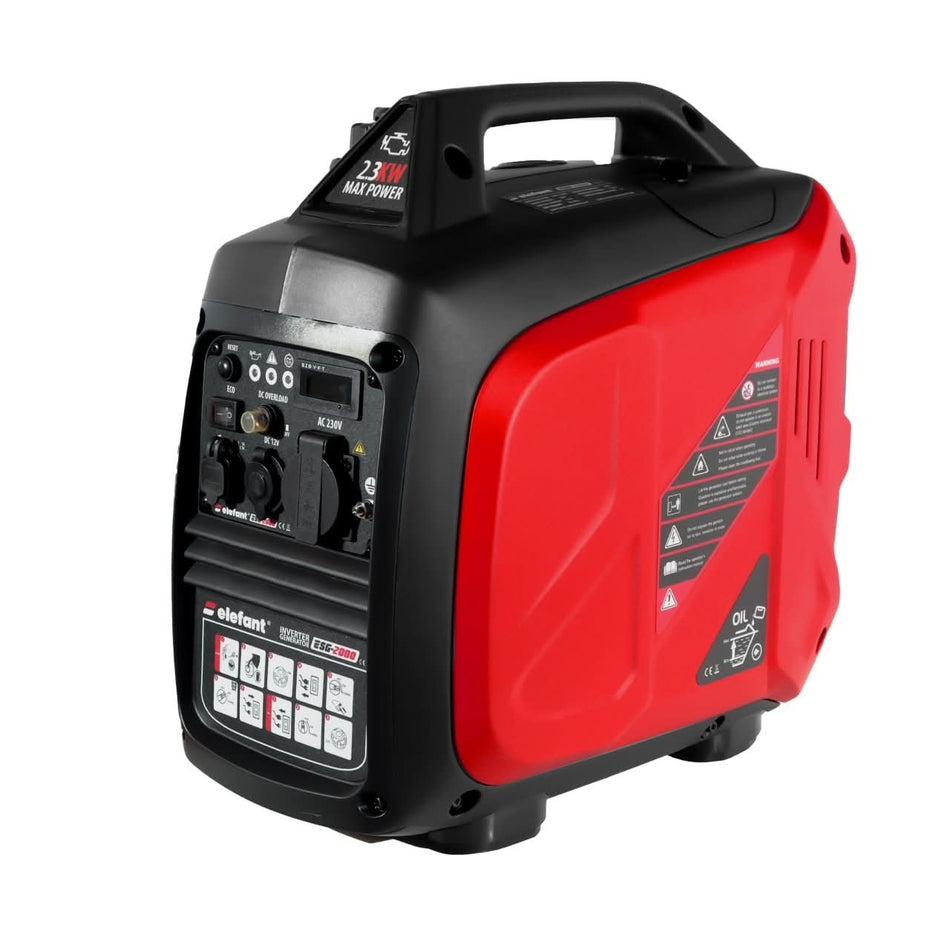 Generator cu invertor portabil ELEFANT ESG-2000, 2,3 kW, prize USB, siguranță de pornire și indicator combustibil