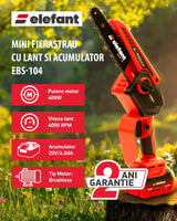 Fierastrau cu lant ELEFANT EBS-104, 20V 4Ah, brushless
