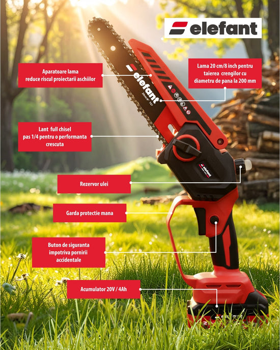 Fierastrau cu lant ELEFANT EBS-104, 20V 4Ah, brushless