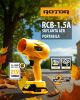 Suflanta aer pe acumulator ROTOR RCB-1.5A, 21V / 1,3Ah, motor 315W, viteza 45 m/s, compacta si usoara