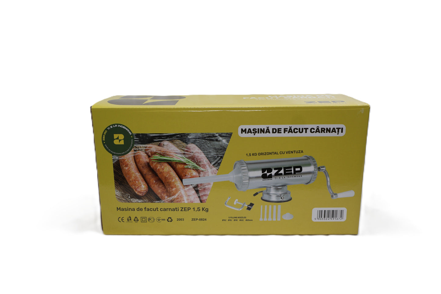 Masina de facut carnati ZEP 0824, 1.5 kg, aluminiu inoxidabil, cu ventuza si prindere pe masa