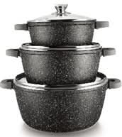 Set 3 cratite cu capac, acoperire cu marmura, anti lipire, XXL 36-40-44cm/14L-18.5L-24L, gaz, electric, ceramic, halogen, inductie