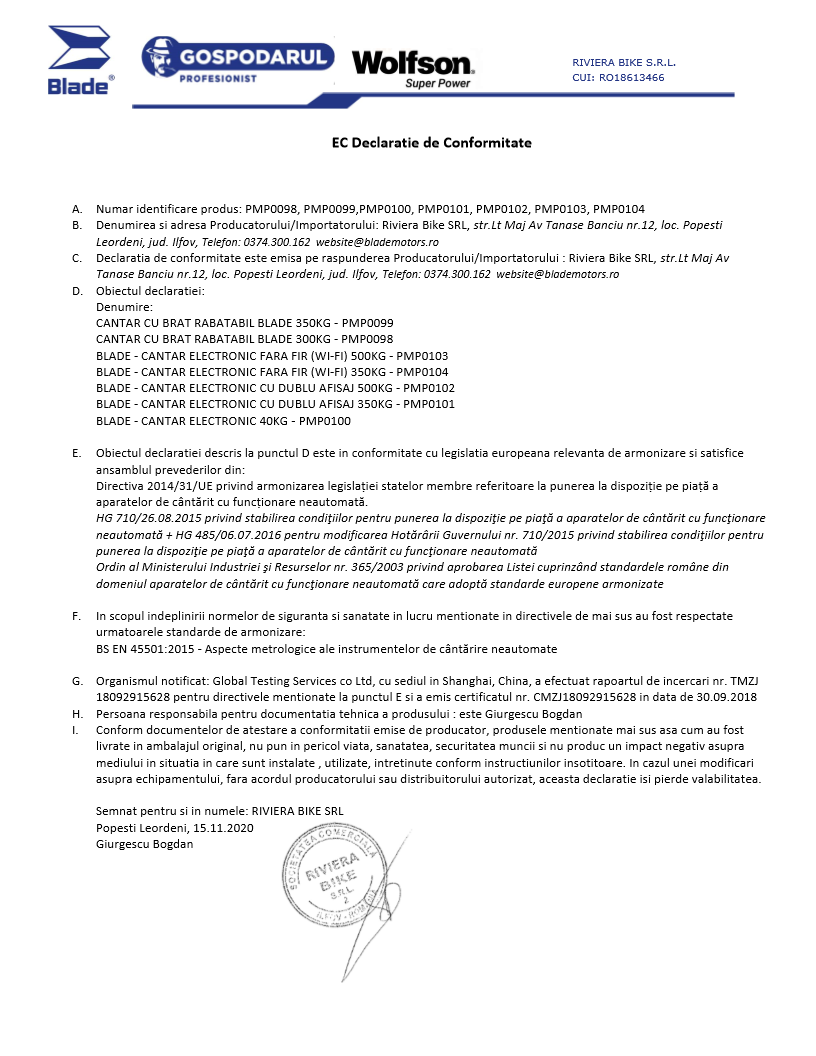 Cantar comercial PROFESIONAL BLADE cu brat rabatabil, 350 kg, platforma 40×50 cm, afisaj LCD, acumulator + 220V