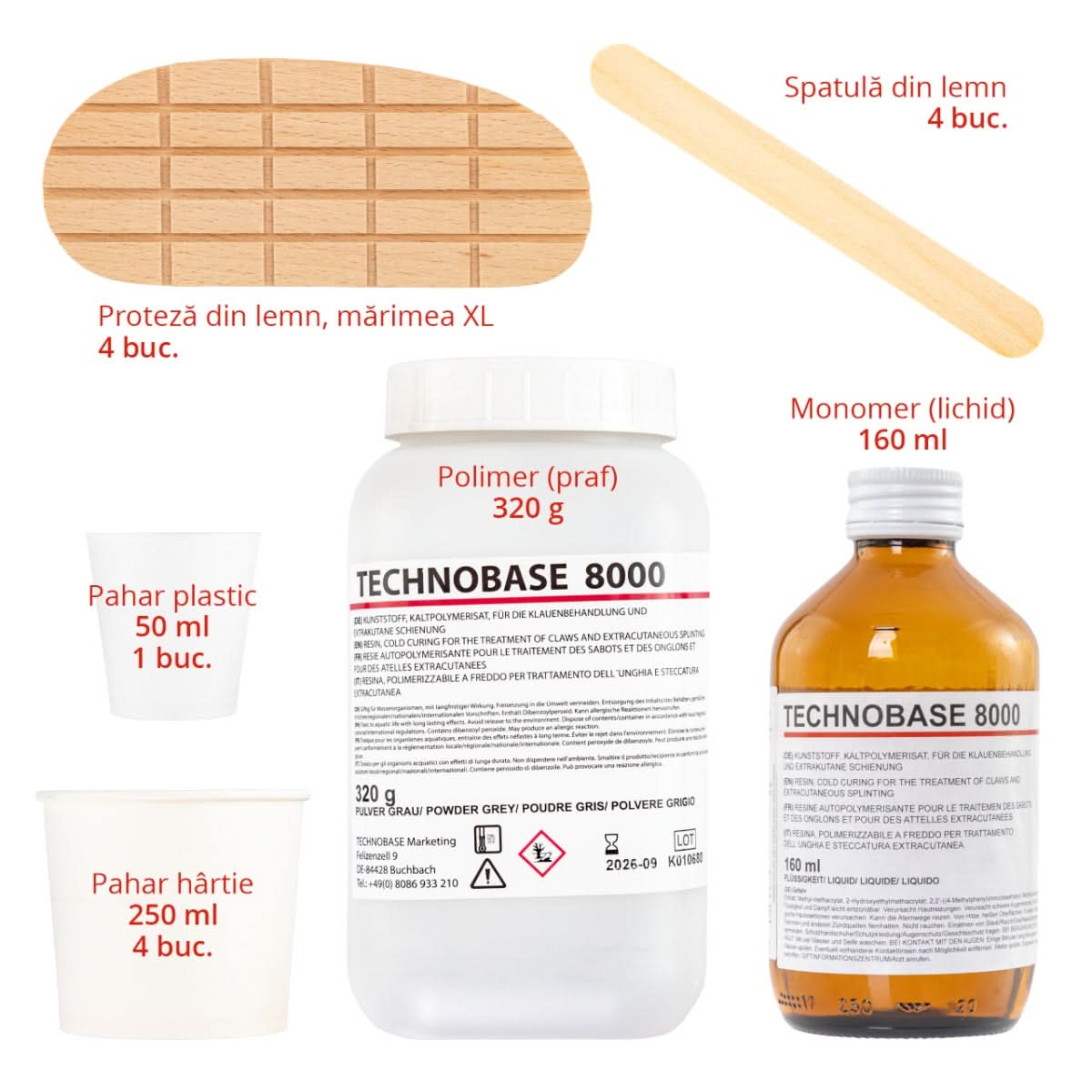 Kit 4 tratamente podale, Technobase 8000, proteze lemn XL, fluid si pulbere