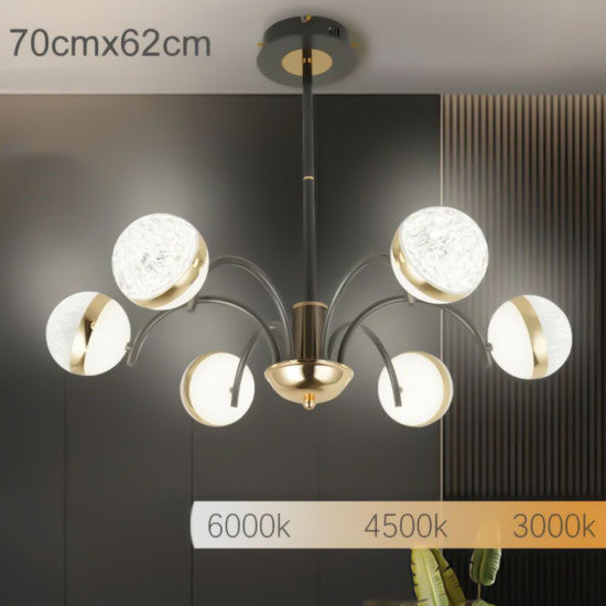 Lustra LED Hyla, 95W, 9500LM, 700x620mm, Negru+Auriu